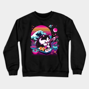 CUTE CAT EATING SUSHI WAVE JAPANESE Crewneck Sweatshirt